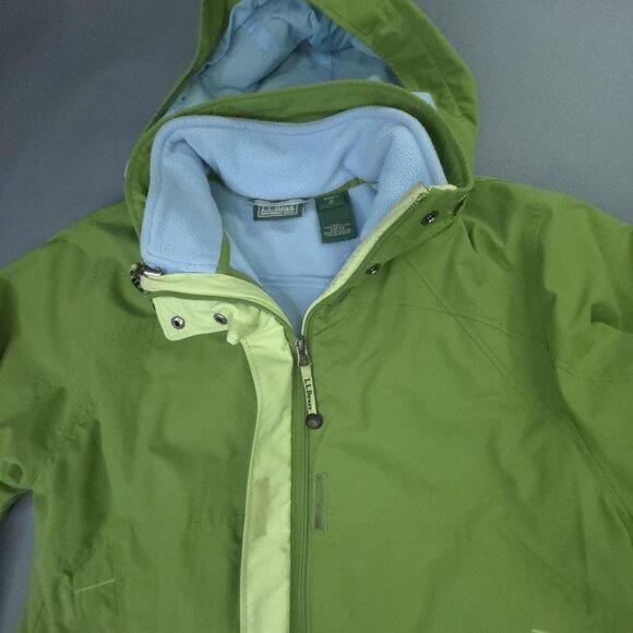 LL Bean Jacket Womens M Green Blue Zip Out Fleece Coat Liner Hooded Outdoors - Picture 4 of 16